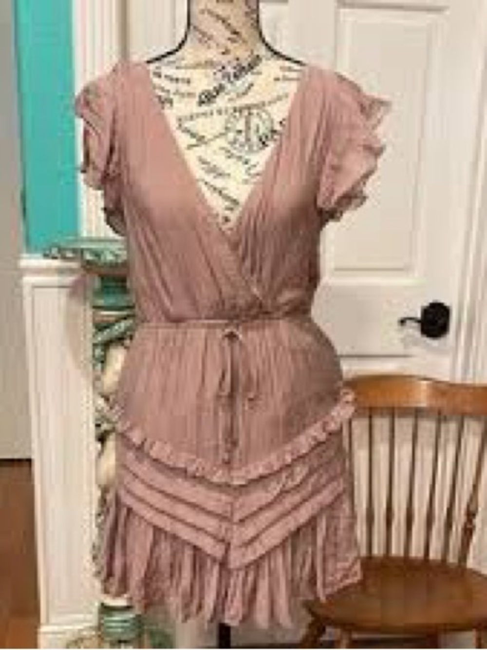 Angel Biba Dusty Rose Ruffle Wrap Mini Dress